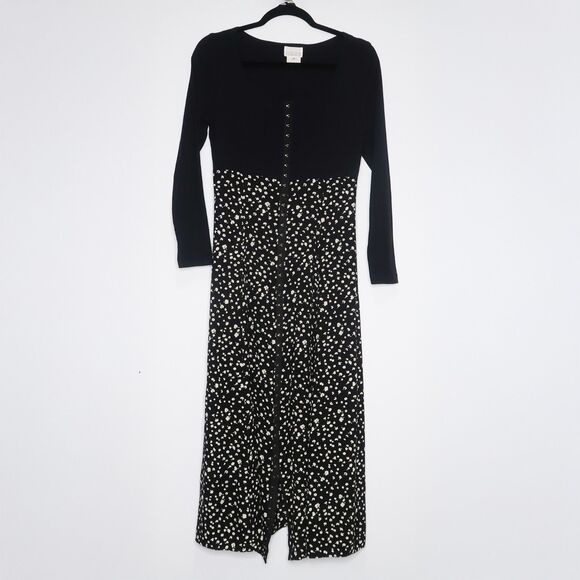 Moda‎ Intl Vintage Womens Midi Dress Size 6 Black Floral 90s Friends Phoebe Y2K - Picture 1 of 10